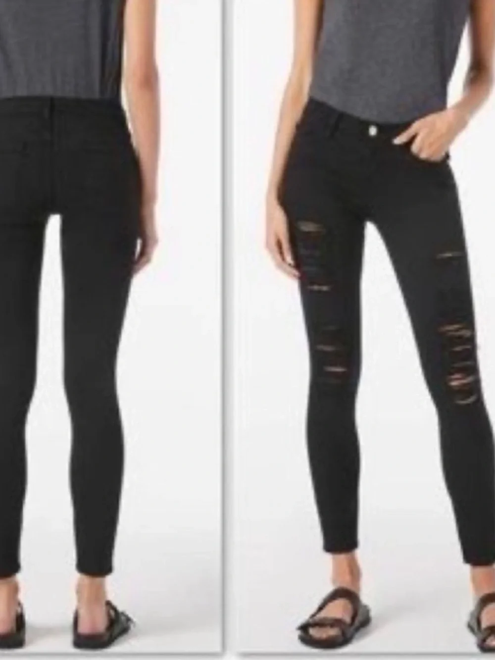 Frame Denim Black Jeanne Distressed High-Rise Skinny Frey Jeans